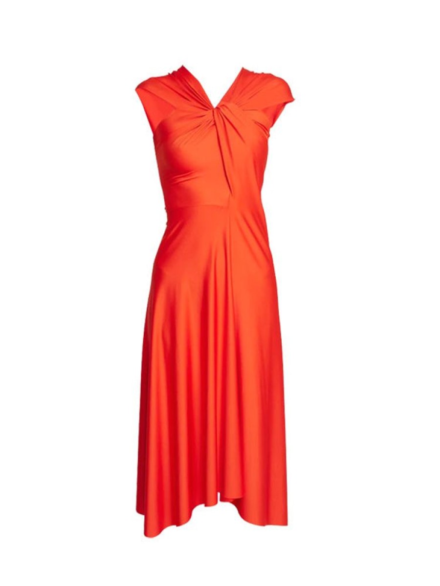 VICTORIA BECKHAM Cap Sleeve Draped Dress In Red