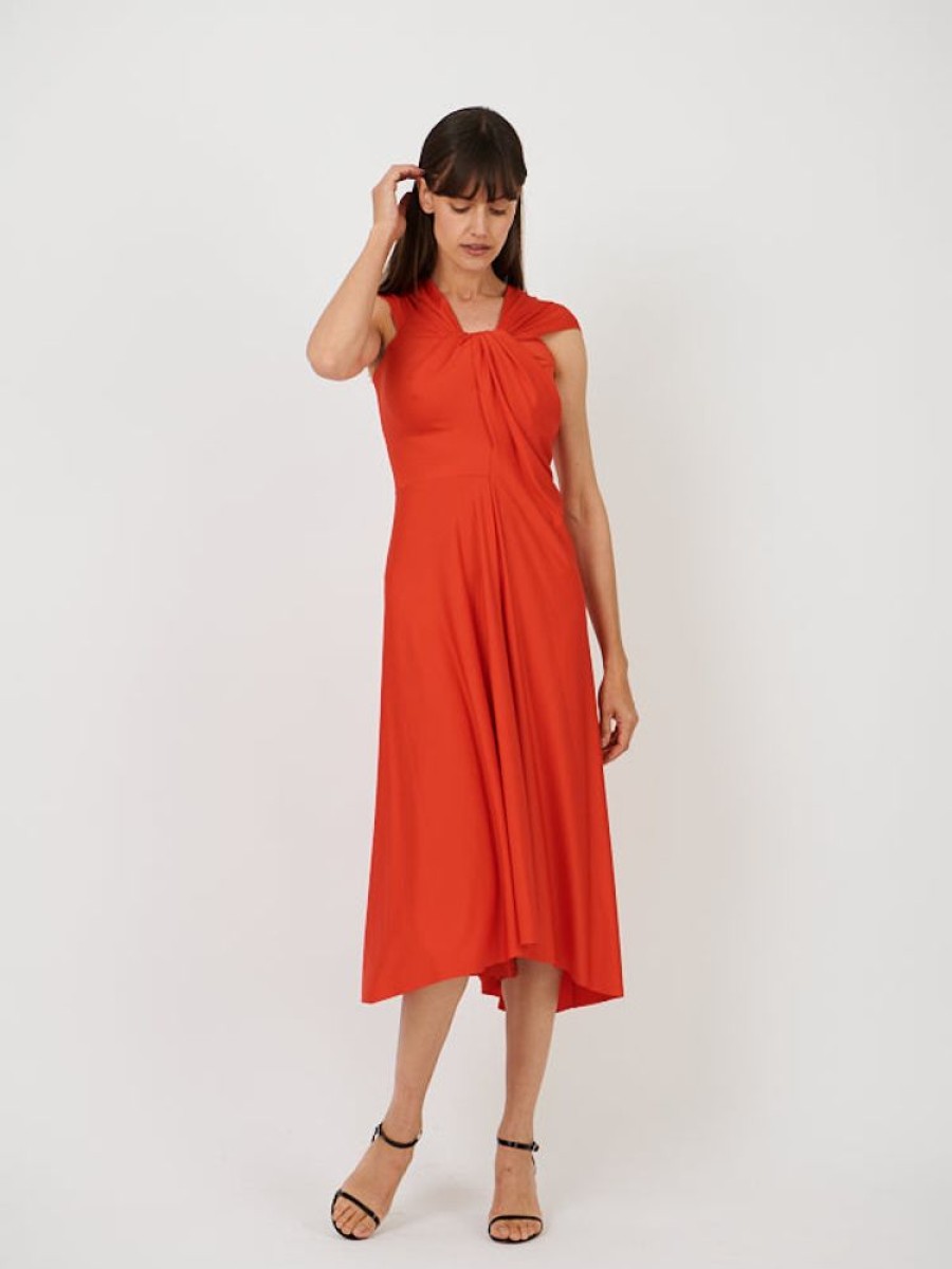 VICTORIA BECKHAM Cap Sleeve Draped Dress In Red