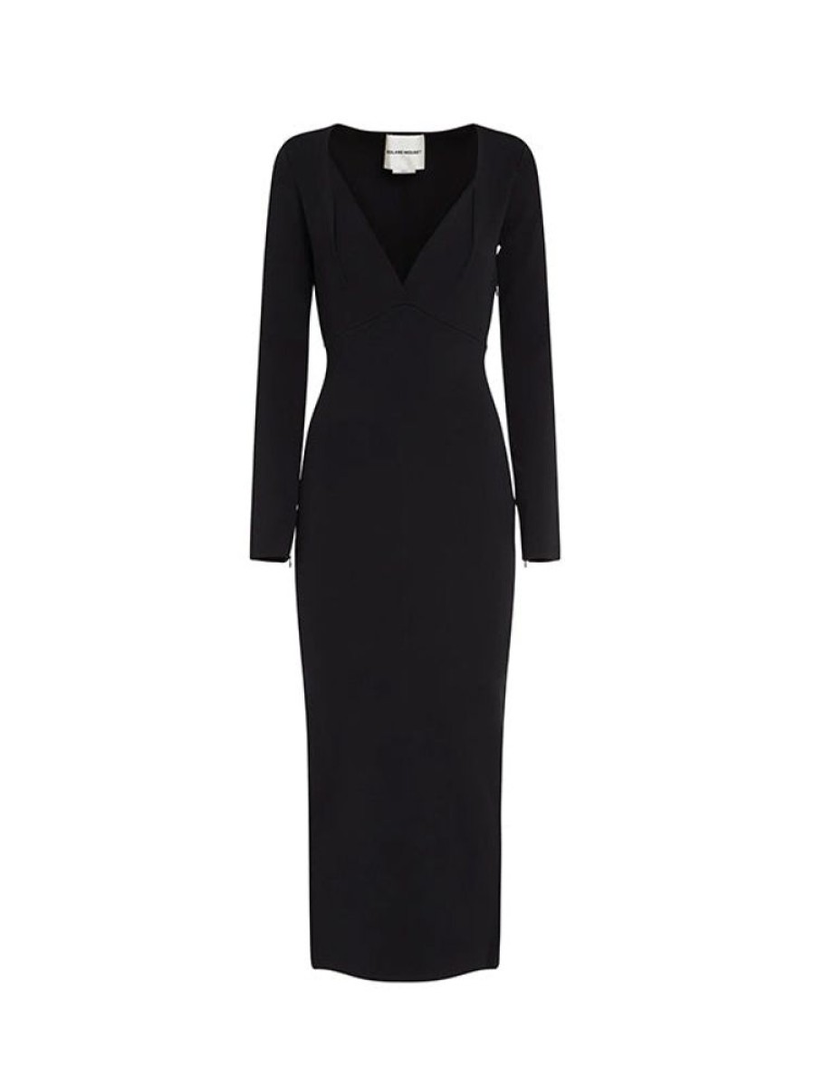 ROLAND MOURET Long Sleeve Midi Dress In Black