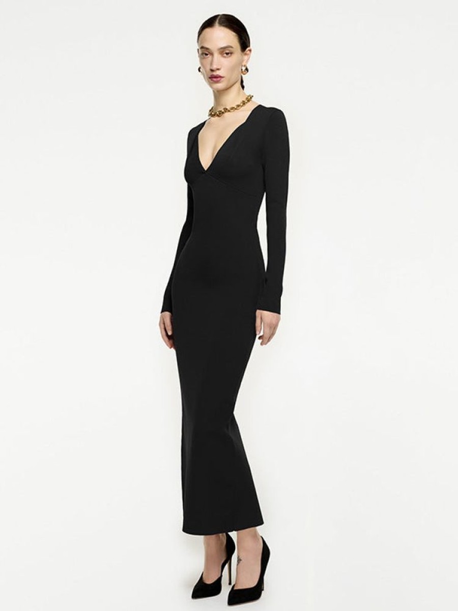 ROLAND MOURET Long Sleeve Midi Dress In Black