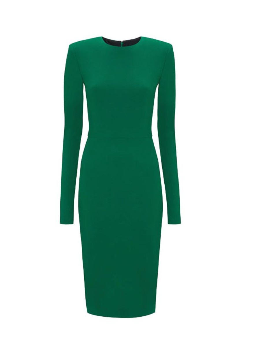 VICTORIA BECKHAM Long Sleeve Fitted Dress In Viridian