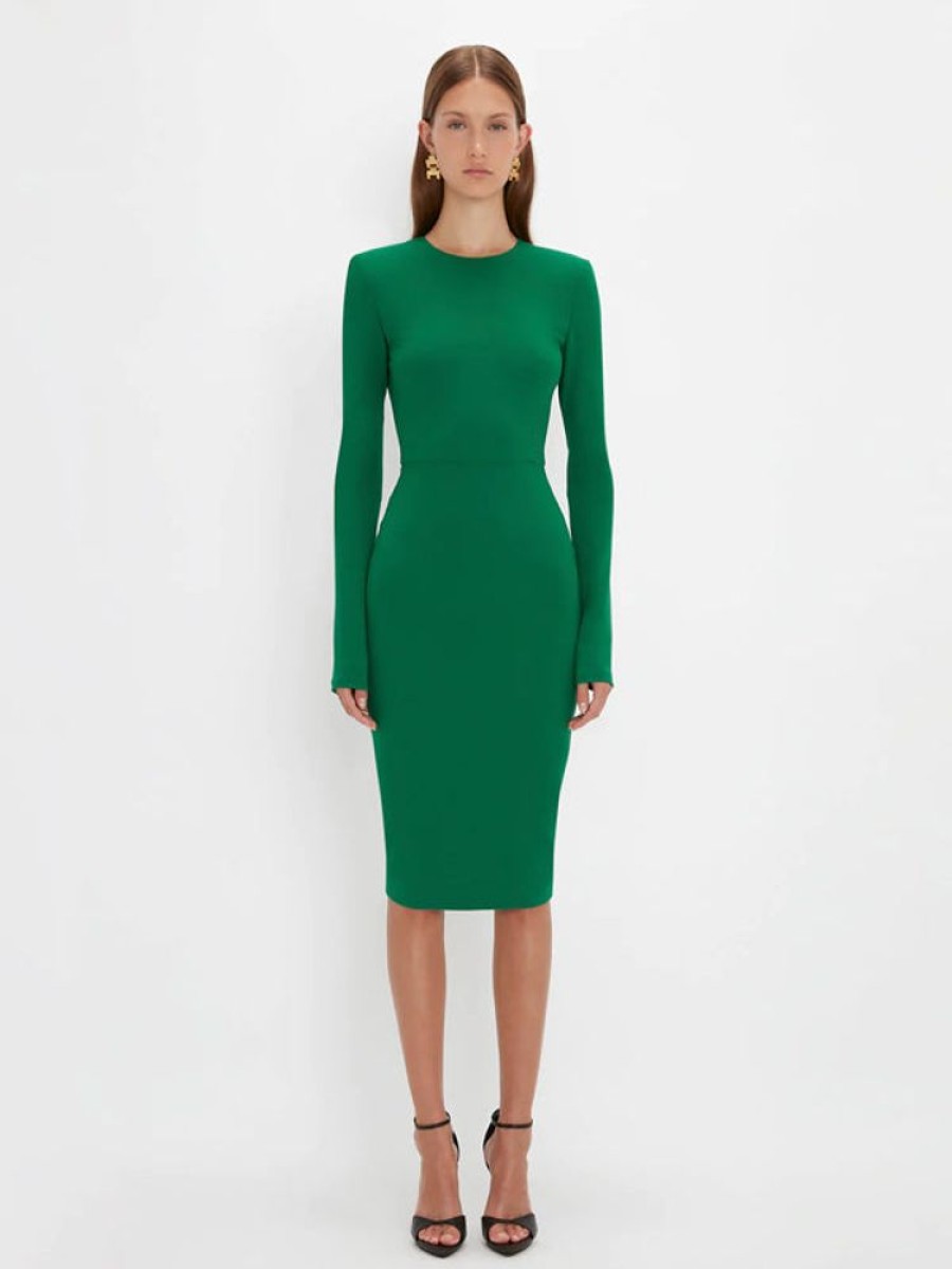 VICTORIA BECKHAM Long Sleeve Fitted Dress In Viridian