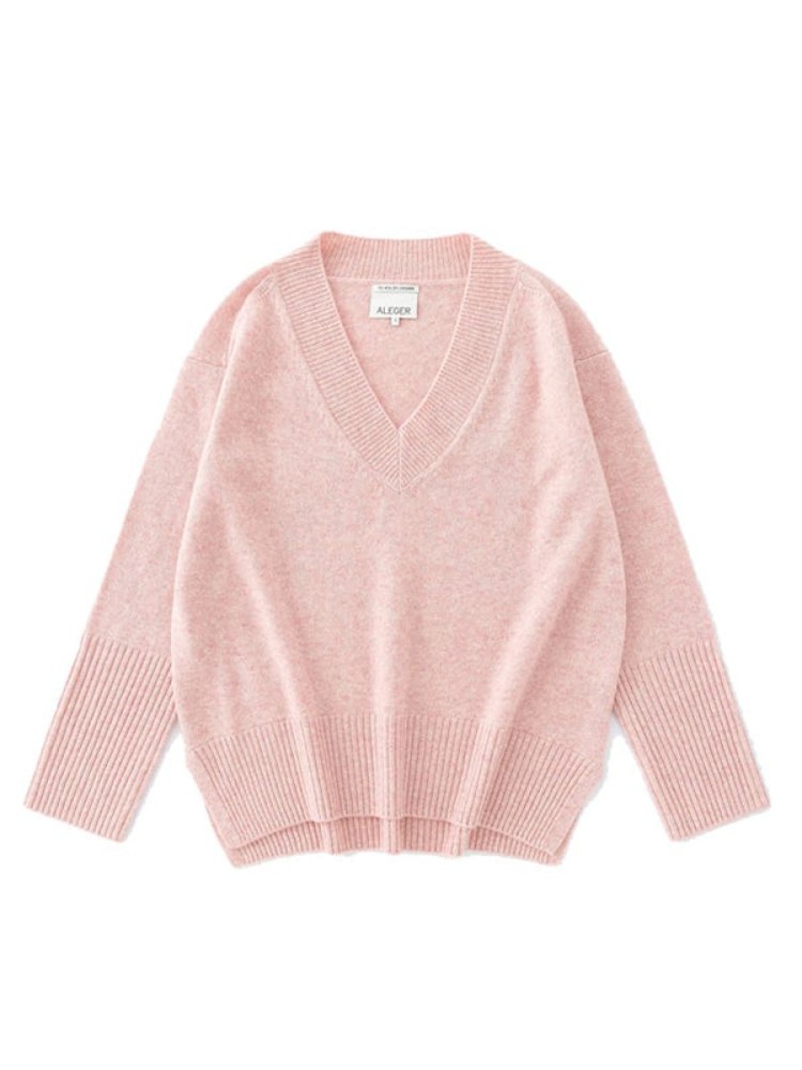 ALEGER CASHMERE N.84 Cashmere Oversized V-Neck In Rose