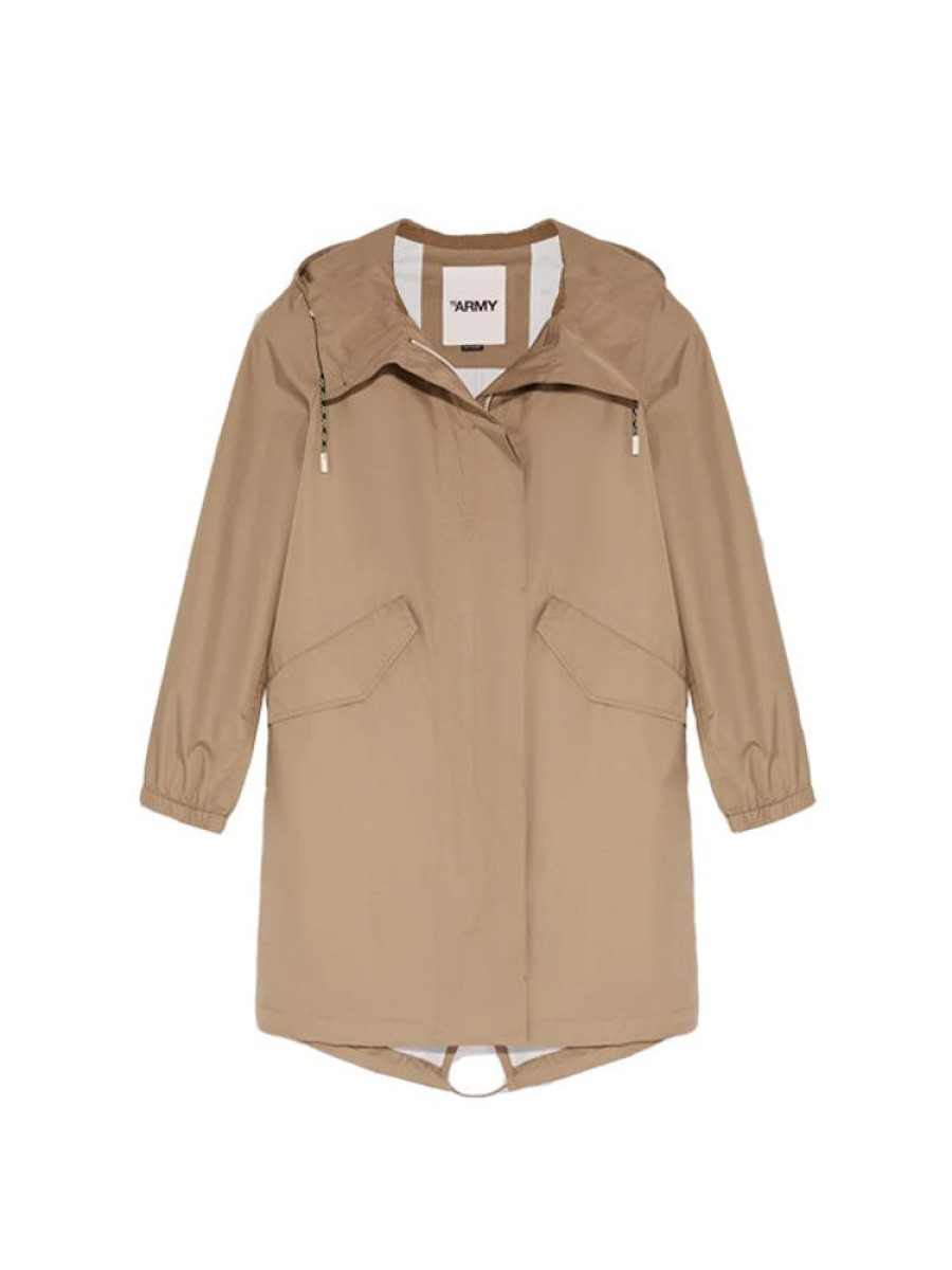 YVES SALOMON Long Fishtail Waterproof Parka In Mid Khaki