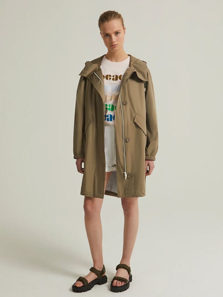 YVES SALOMON Long Fishtail Waterproof Parka In Mid Khaki