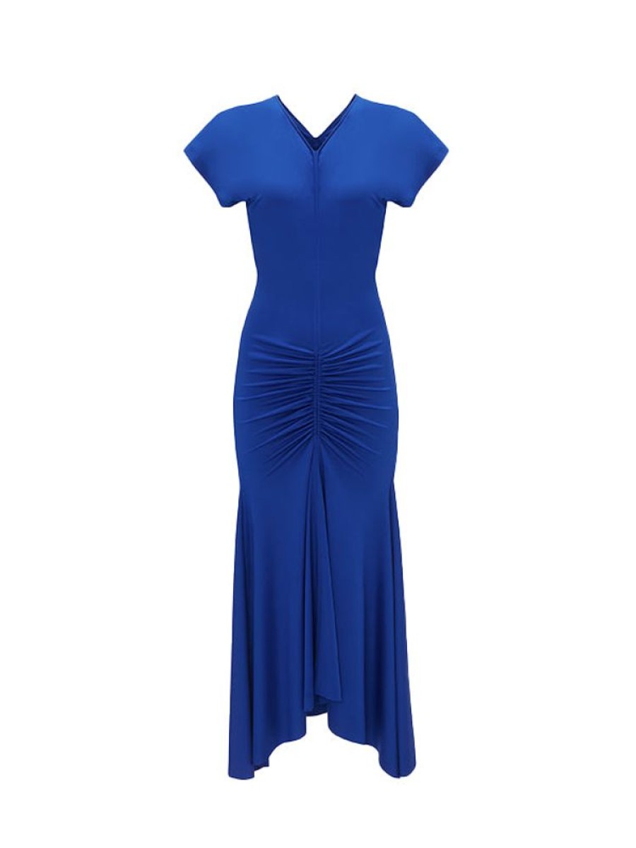 VICTORIA BECKHAM Sleeveless Rouched Jersey Dress In Royal Blue