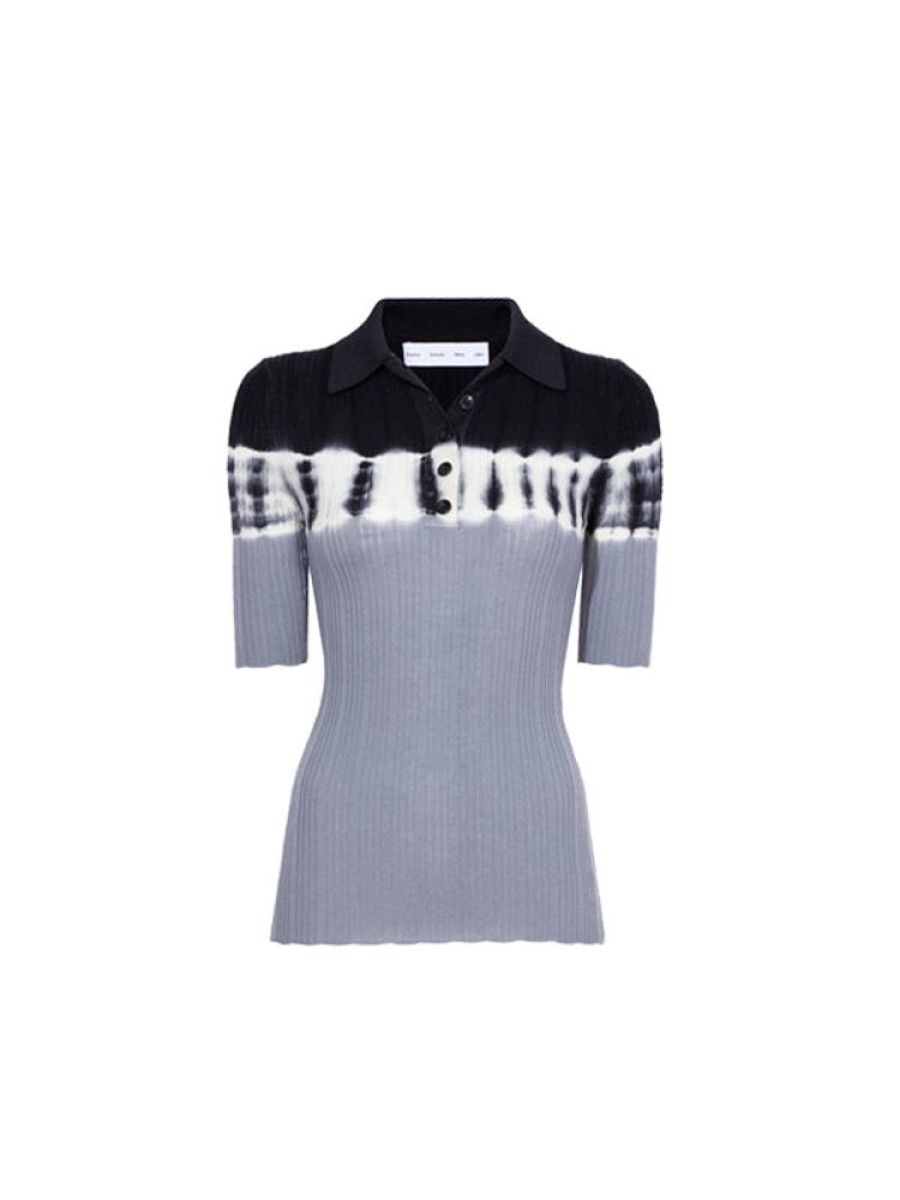 PROENZA SCHOULER WHITE LABEL Louisa Knit Polo In Black/Ash