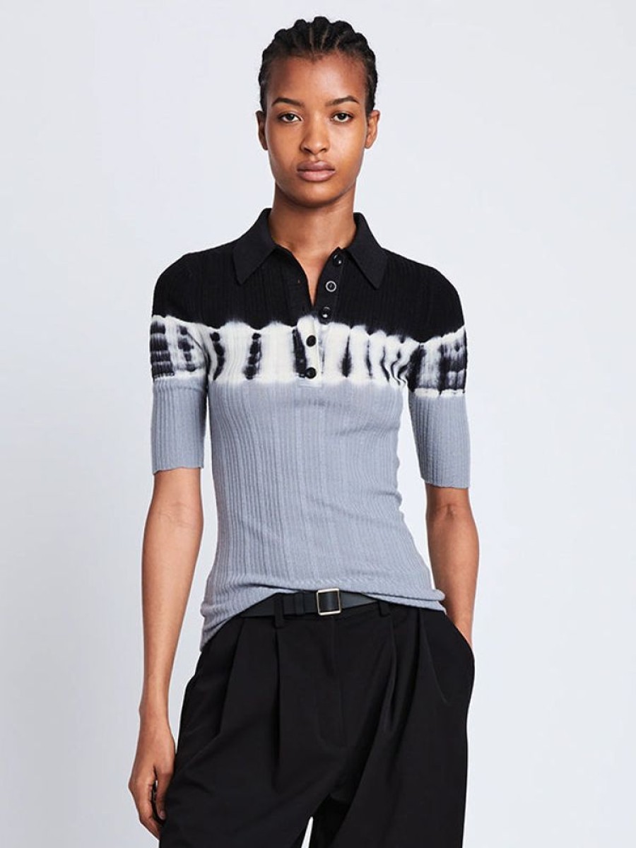 PROENZA SCHOULER WHITE LABEL Louisa Knit Polo In Black/Ash