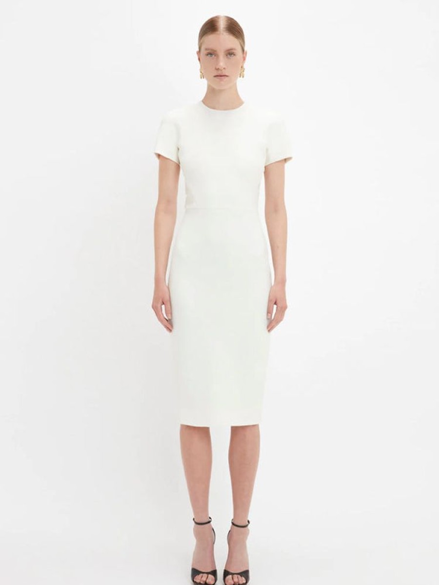 VICTORIA BECKHAM T-Shirt Fitted Dress In Ivory