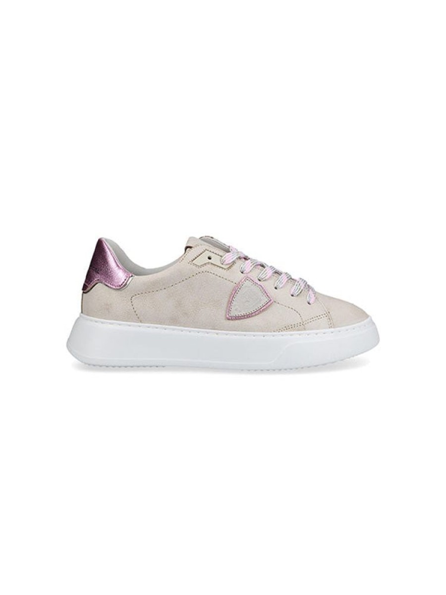 PHILIPPE MODEL Low Temple Sneaker In Blanc Rose