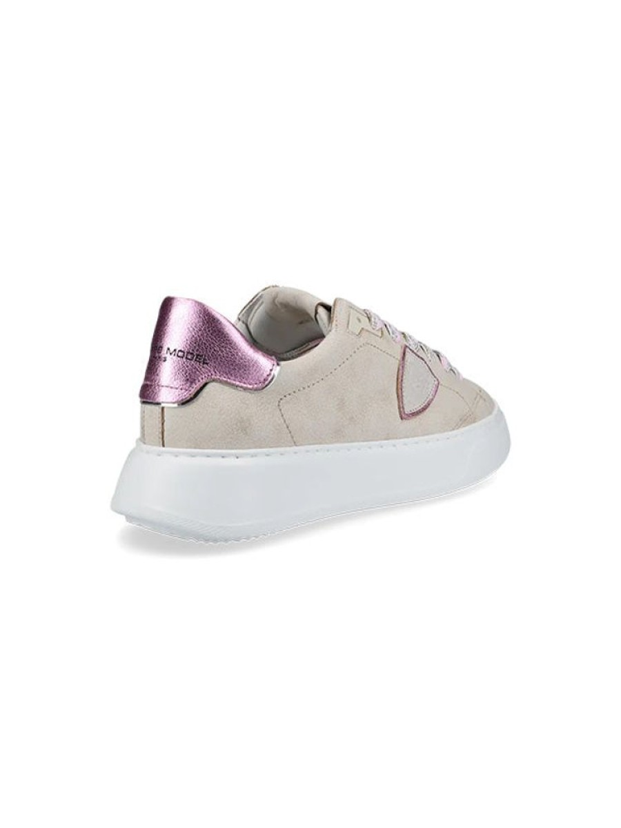 PHILIPPE MODEL Low Temple Sneaker In Blanc Rose