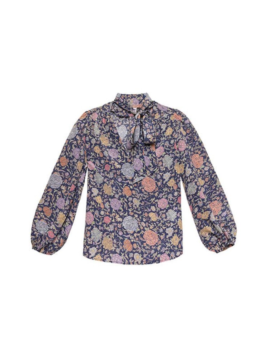 RIXO Moss Top In Camellia Garden Navy