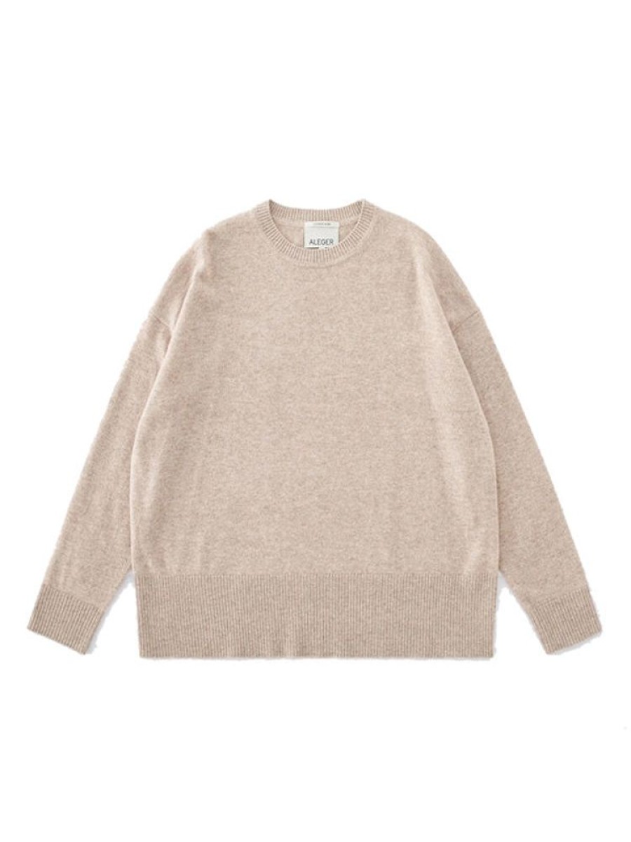 ALEGER CASHMERE N.20 Cashmere Oversized Crew In Flax