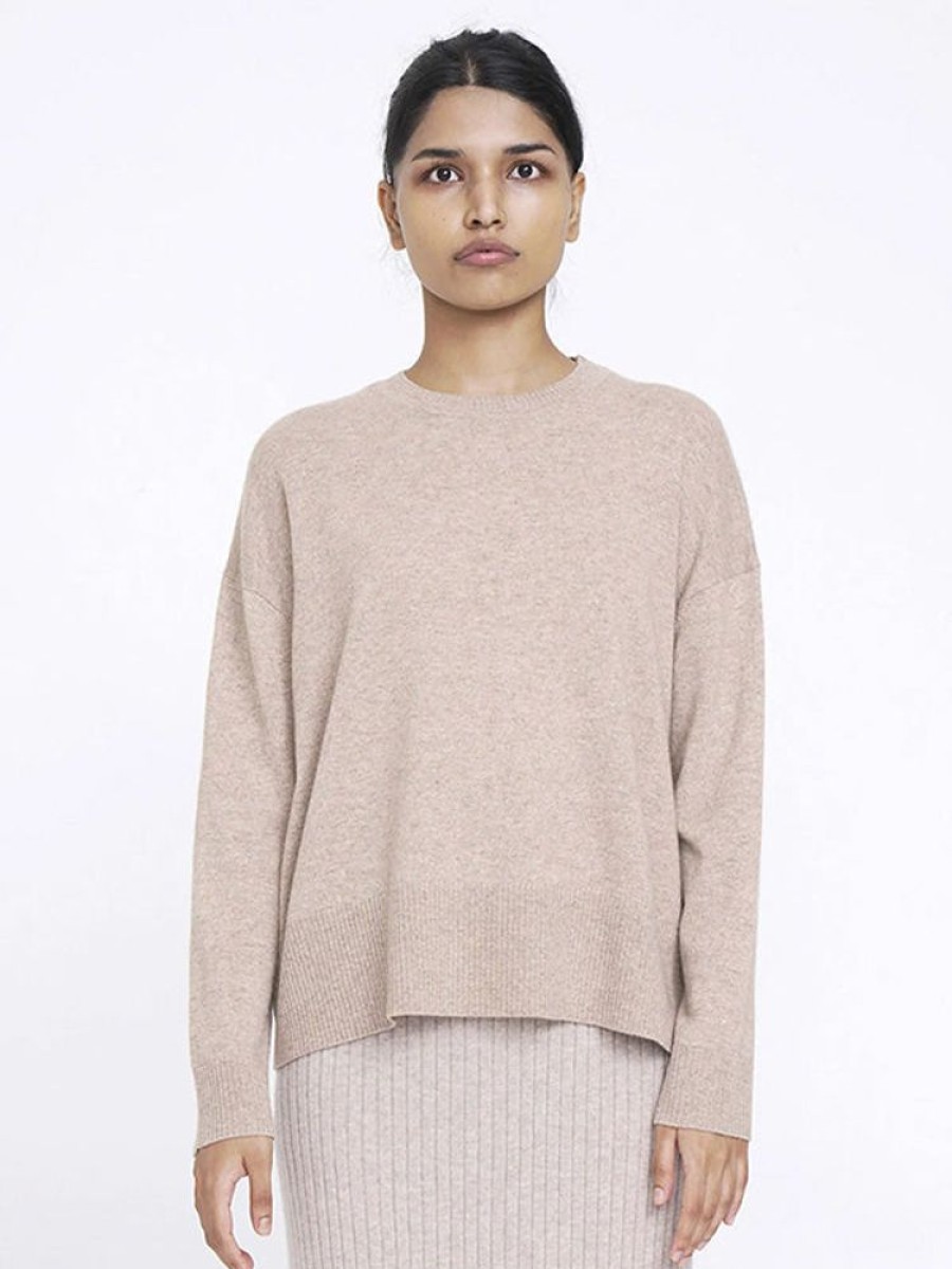 ALEGER CASHMERE N.20 Cashmere Oversized Crew In Flax