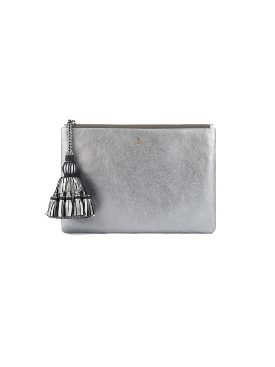 ANYA HINDMARCH Georgiana Clutch In Steel Metallic Nappa