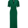 VICTORIA BECKHAM Gathered V-Neck Midi Dress In Viridian